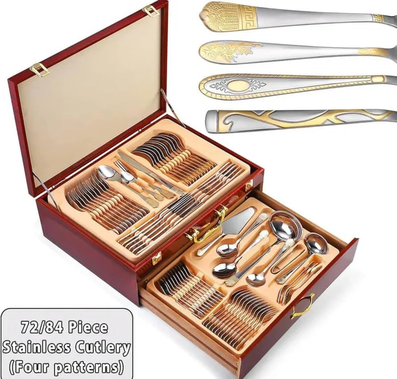 Mallette de couverts en inox avec coffret en bois / 84 pièce en inox