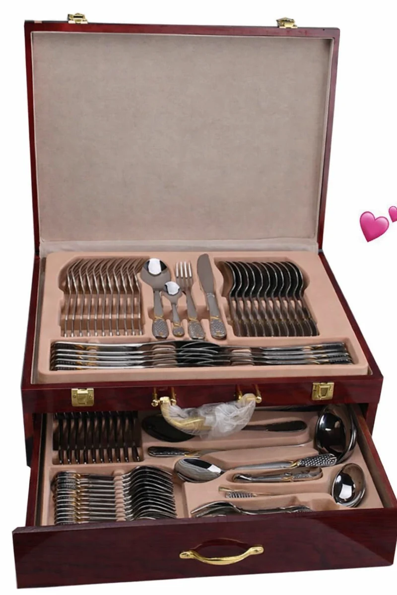 Mallette de couverts en inox avec coffret en bois / 84 pièce en inox