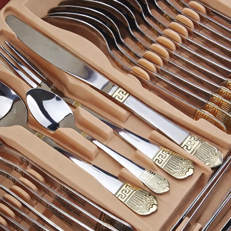 Mallette de couverts en inox avec coffret en bois / 84 pièce en inox