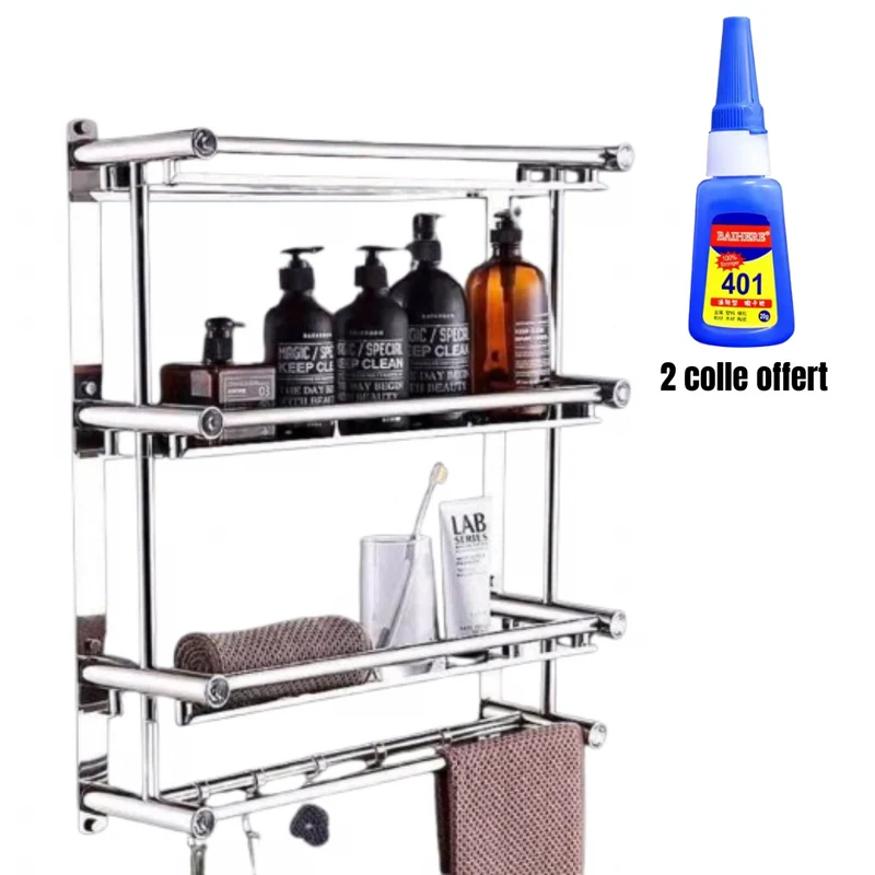 Étagère toilettes en inox plus 2 colle offert