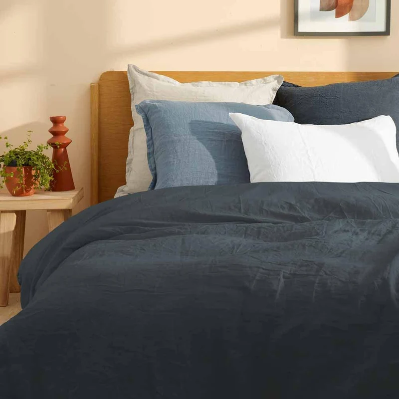 Drap housse pur lin lavé Bohème Gris Graphite / 90X190 déclassé - LN086