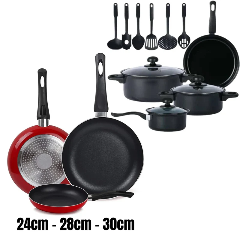 Ensemble casserole 16 pièces ( 3 poêles anti adhésive 24 ; 28 et 30 cm)