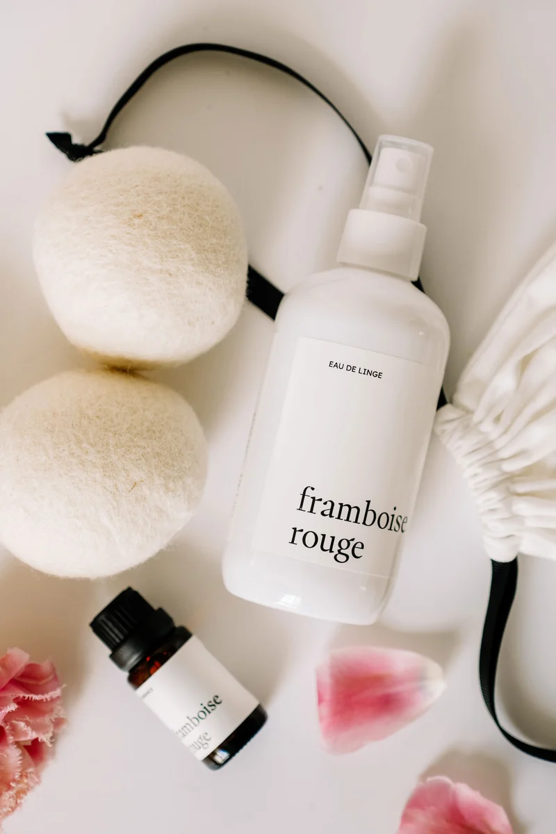 ENSEMBLE LESSIVE - Framboise rouge - Fragrance, eau de linge et balles de séchage
