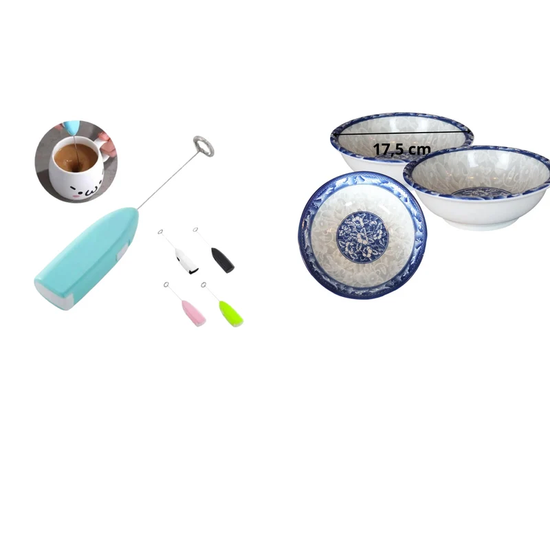 Pack d’un mini batteur plus 3 assiettes 17,5 cm