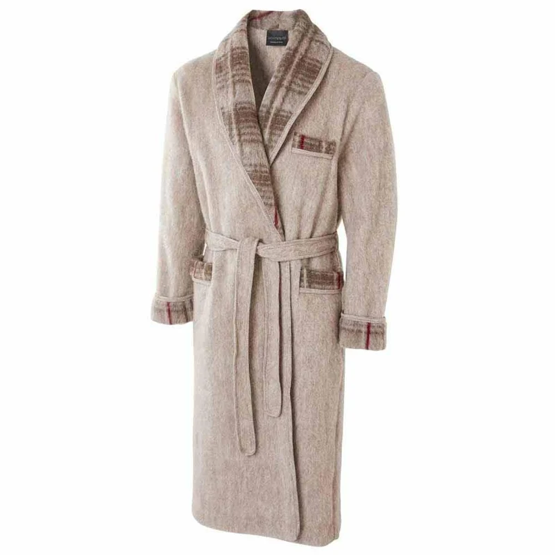 Robe de chambre laine des Pyrénées homme unie col écossais Label Naturel