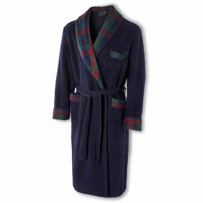 Robe de chambre laine des Pyrénées homme unie col écossais Label Naturel