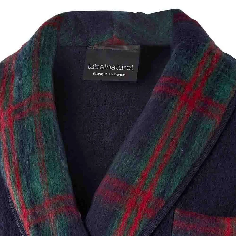 Robe de chambre laine des Pyrénées homme unie col écossais Label Naturel