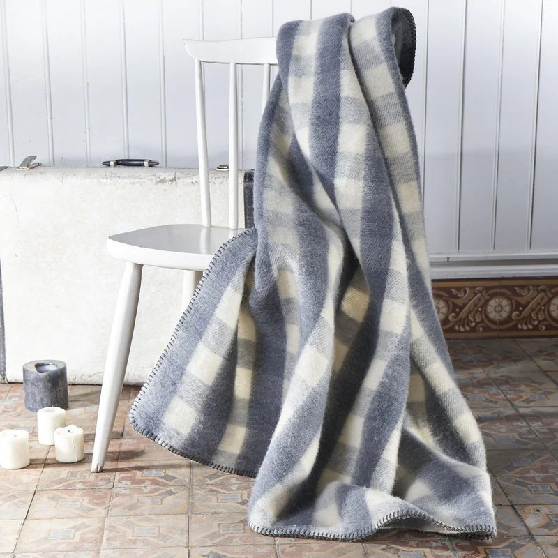 Couverture laine vierge Woolmark Hiver 400g carreaux