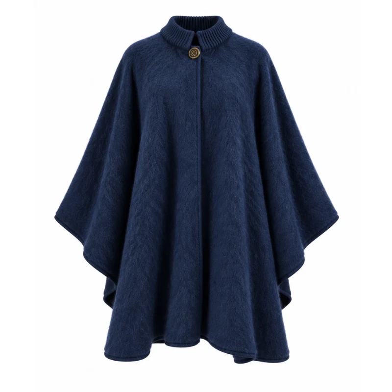 Grand poncho col tricot 100% laine des Pyrénées