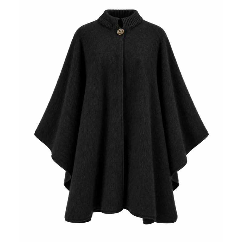 Grand poncho col tricot 100% laine des Pyrénées