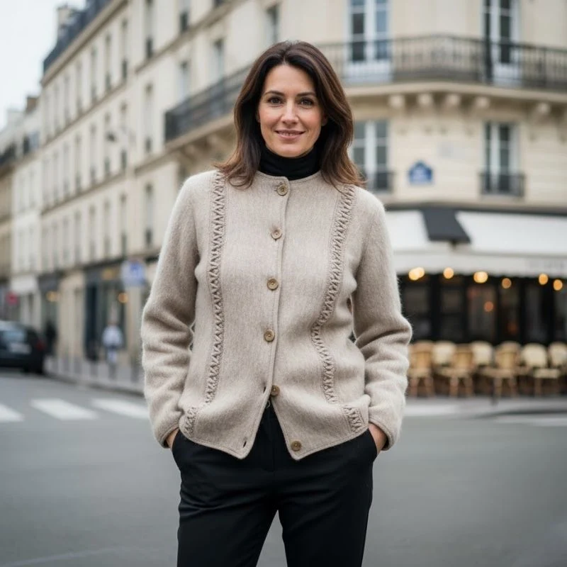 Veste torsades sans col 100% laine des Pyrénées