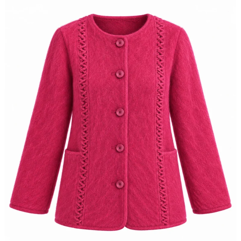 Veste torsades sans col 100% laine des Pyrénées