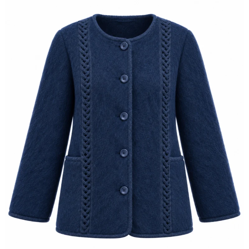 Veste torsades sans col 100% laine des Pyrénées