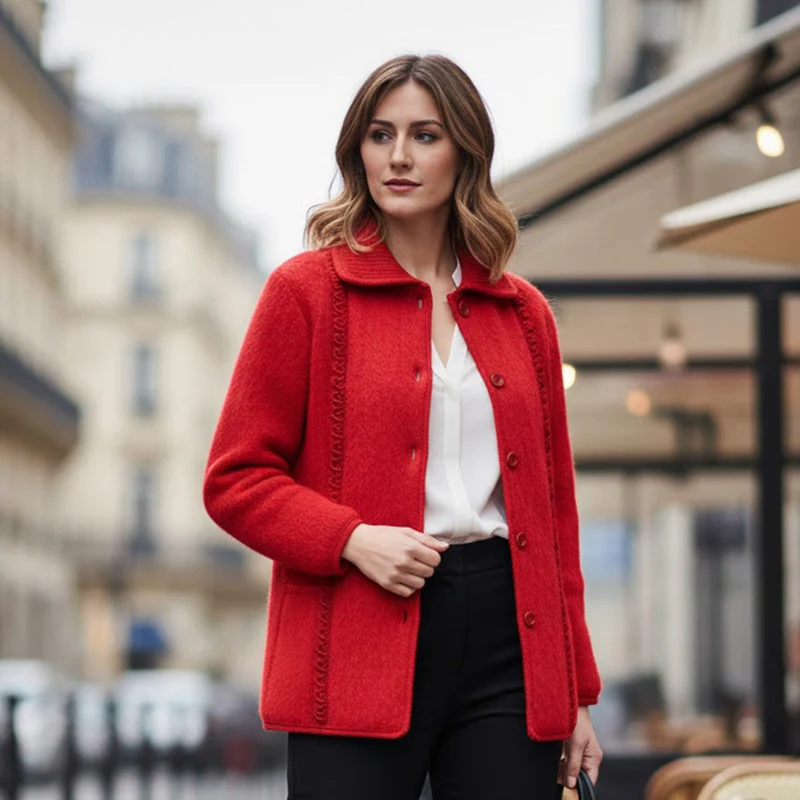 Veste torsades col tricot 100% laine des Pyrénées