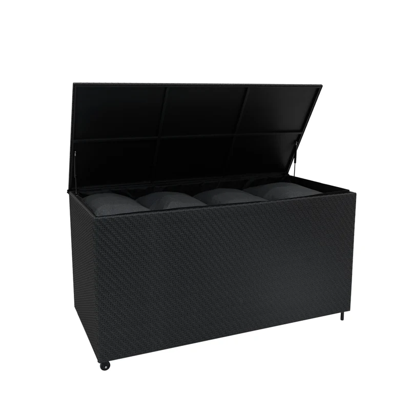Coffre de Rangement d'Extérieur 700 L en Rotin Noir