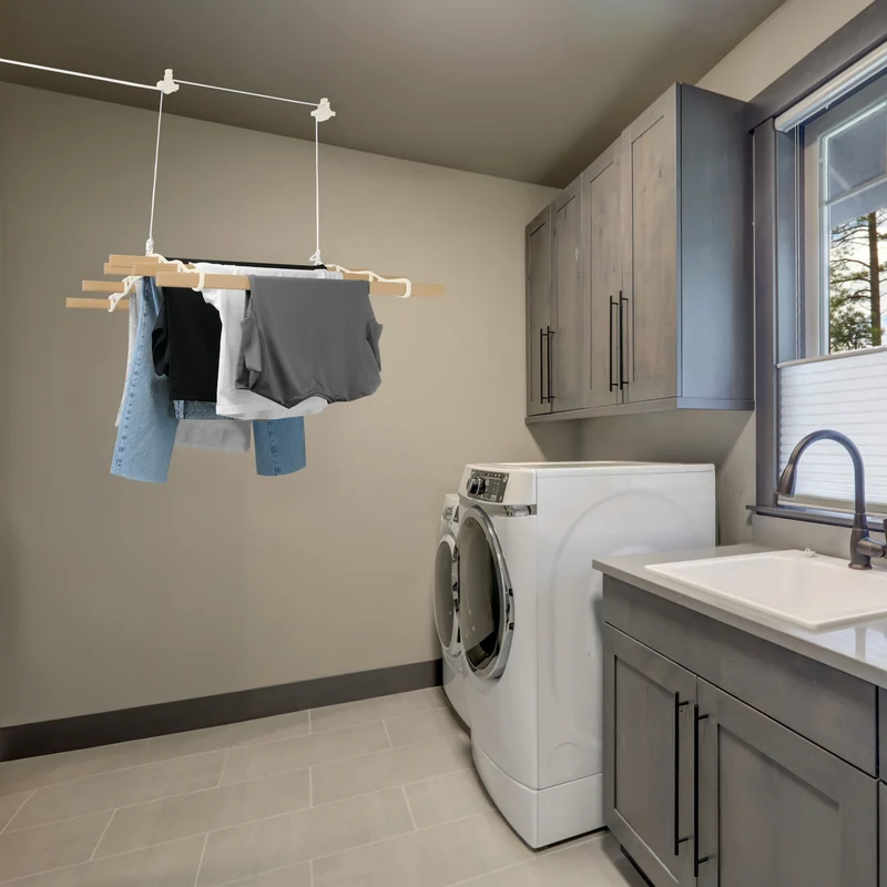 Étendoir à Linge Suspendu de 2,4 m - Ivoire