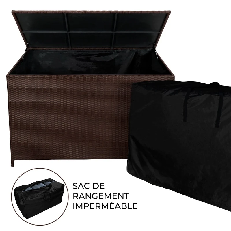 Coffre de Rangement d'Extérieur 582 L en Rotin Marron
