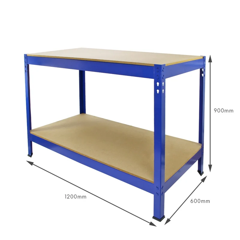 Monster Racking - Lot de 3 Rayonnages Q-Rax en Acier Bleu 90 cm & 1 Établi de Travail Q-Rax