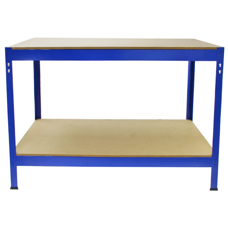 Monster Racking - Lot de 3 Rayonnages Q-Rax en Acier Bleu 90 cm & 1 Établi de Travail Q-Rax