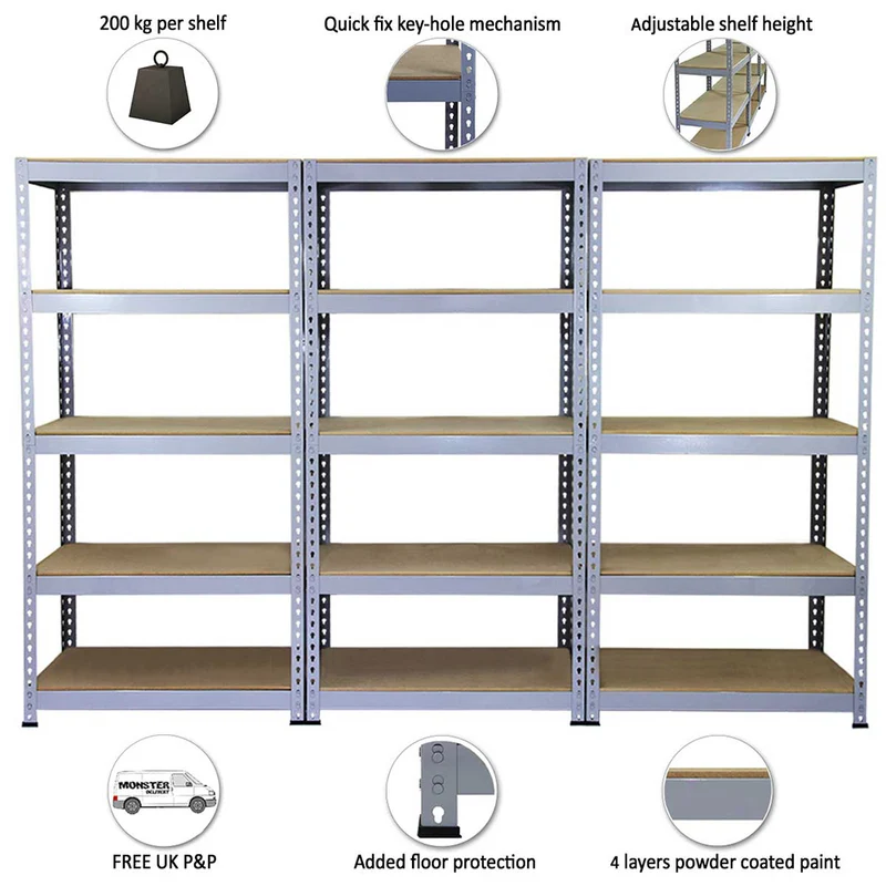 Monster Racking - 1 Rayonnage Q-Raxen Acier Gris 90cm x 50cm x 180cm