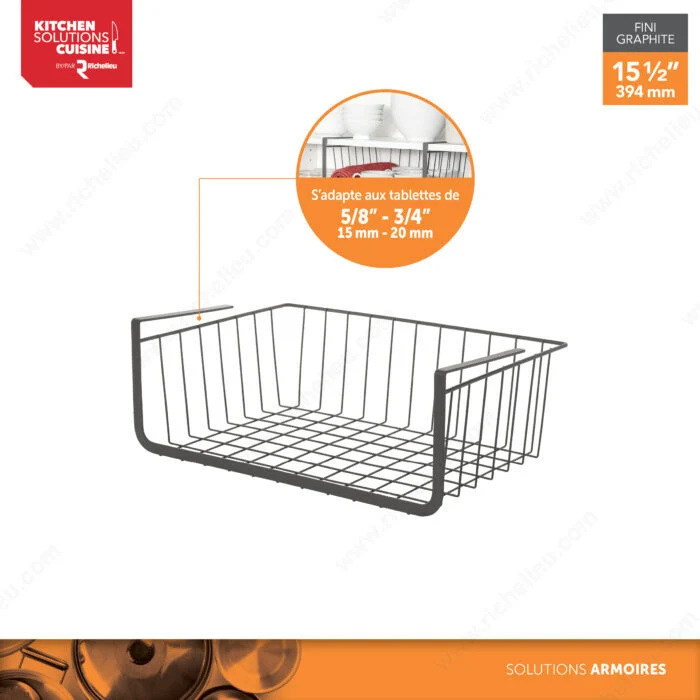 Panier sous étagère en fil métallique – Graphite