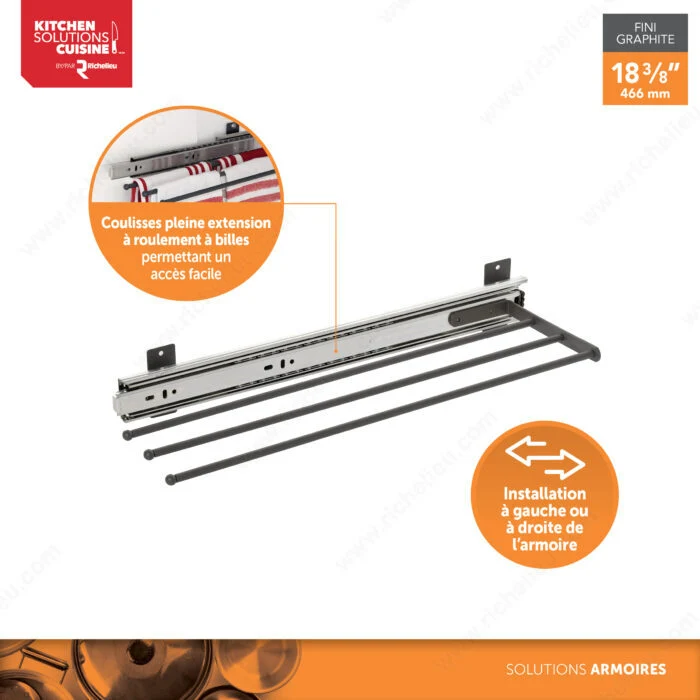 Porte-serviettes coulissant triple en acier – Graphite