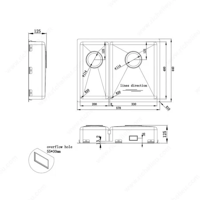 Évier accessible en acier inoxydable Trendline EST-53KH