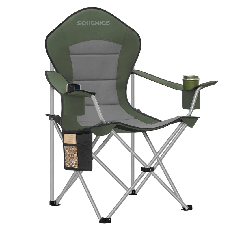 Silla de Camping Plegable con Respaldo Alto y Portavasos