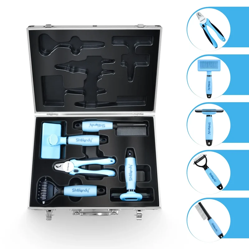 SHELANDY Groomer Partner Pet Grooming Kit, 5-Piece Set with Aluminum Case