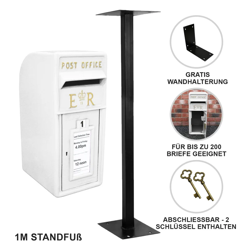 Briefkasten mit Bodenständer Weiß