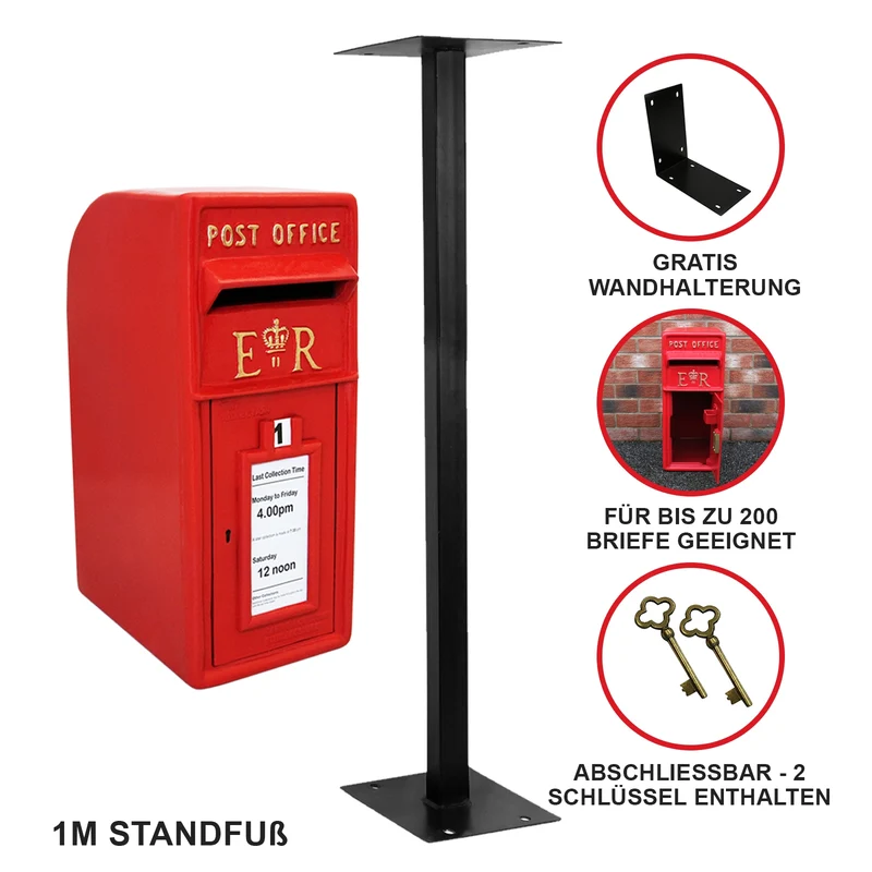 Briefkasten mit Bodenständer Rot