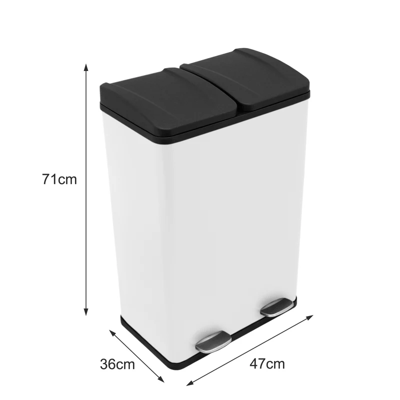 60L Dual Pedal Bin In White