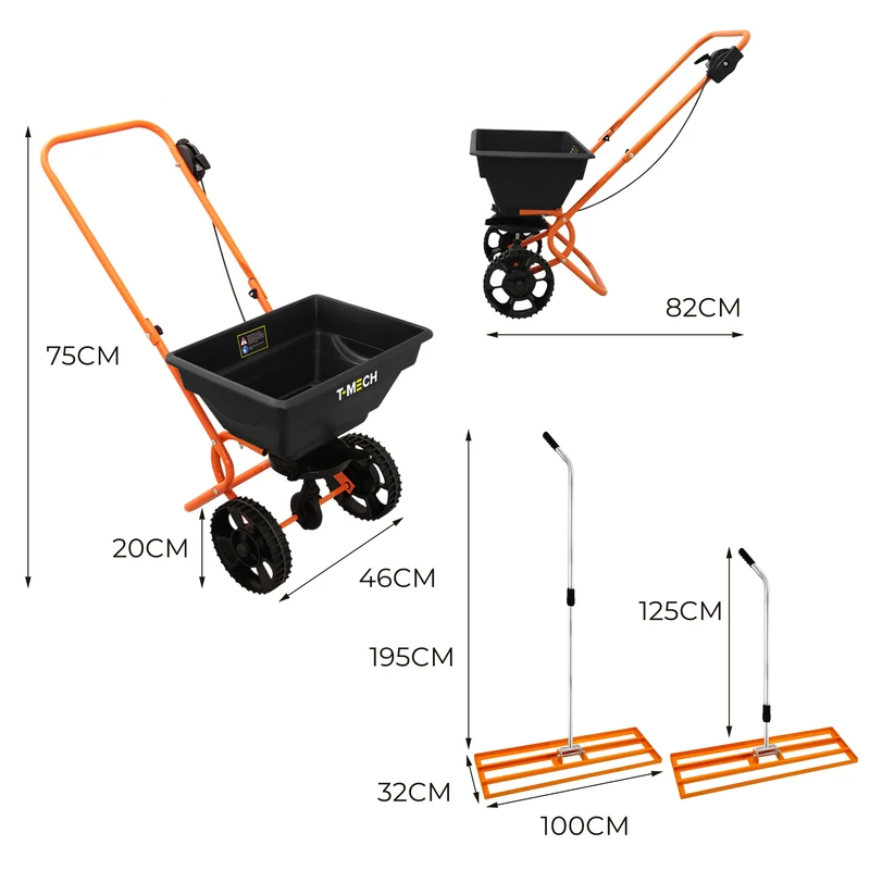T-Mech Rasennivellierer und Rotationsstreuer 100cm – Orange