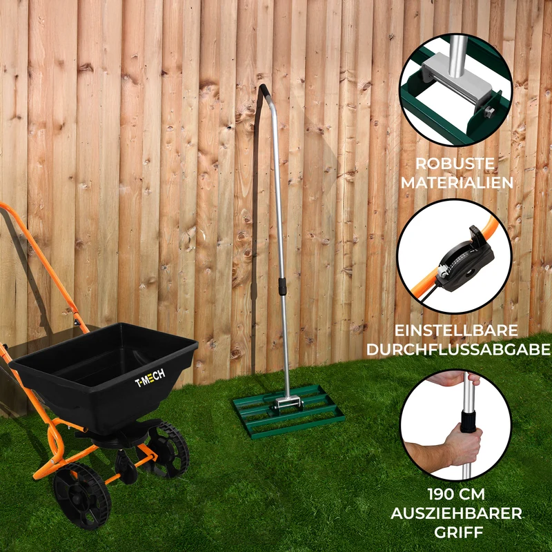 T-Mech Rasennivellierer und Rotationsstreuer 100cm – Grün