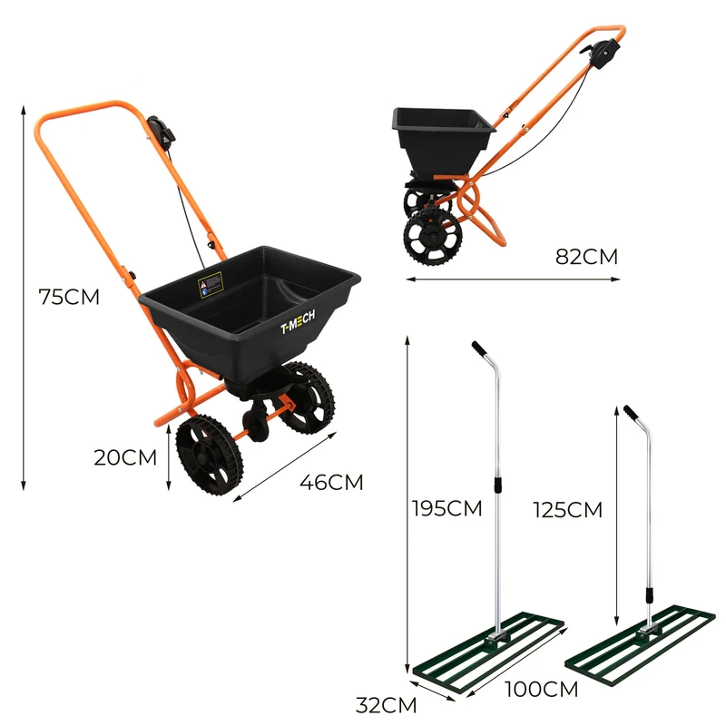 T-Mech Rasennivellierer und Rotationsstreuer 100cm – Grün