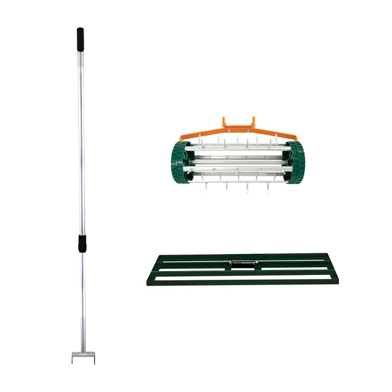 T-Mech Rasenrakel 100cm und rollender Rasenlüfter – Grün