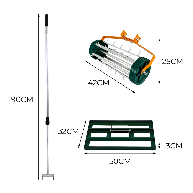 T-Mech Rasenrakel 50cm und rollender Rasenlüfter – Grün