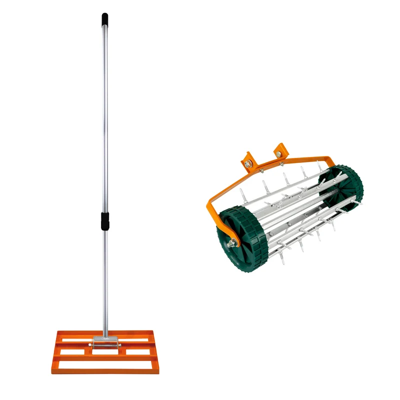 T-Mech Rasenrakel 50cm und rollender Rasenlüfter – Orange