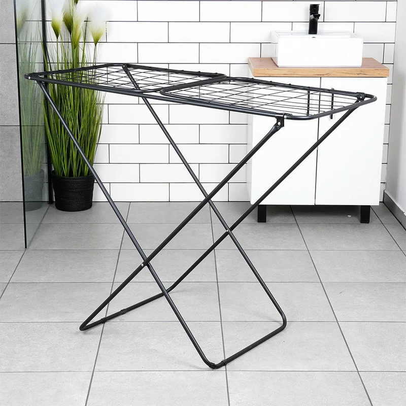 Étendoir séchoir à linge pliable en métal noir 181 cm