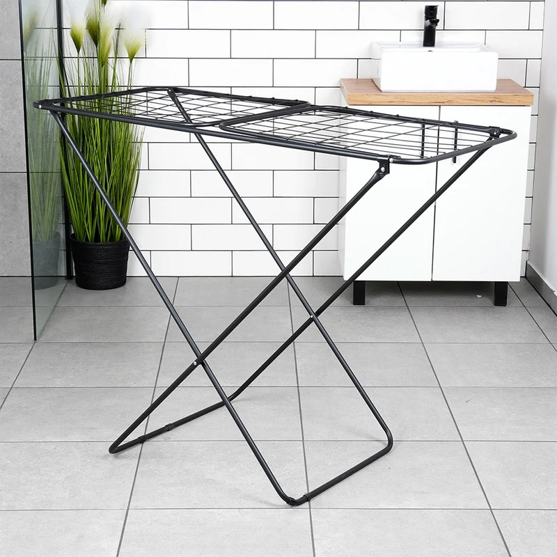 Séchoir étendoir à linge pliable en métal noir 181 cm