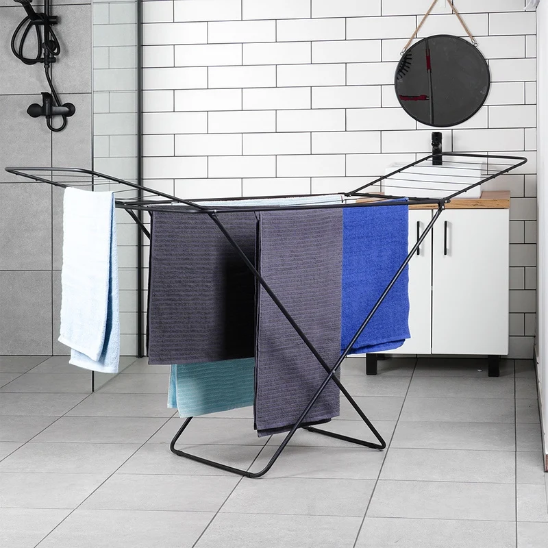 Séchoir étendoir à linge pliable en métal noir 181 cm