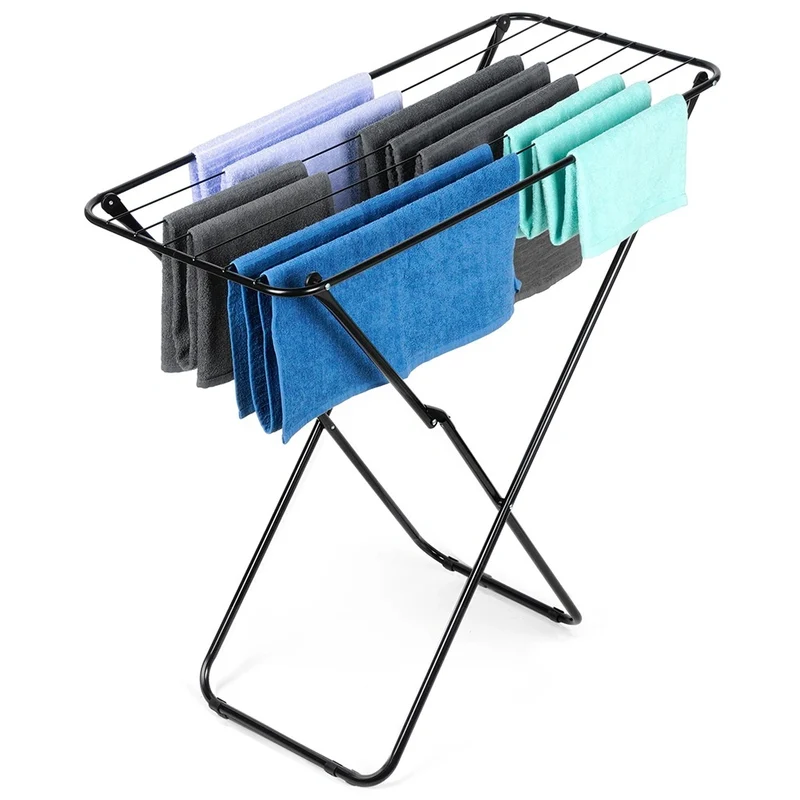 Étendoir à linge pliable en métal noir 93x43x88 cm