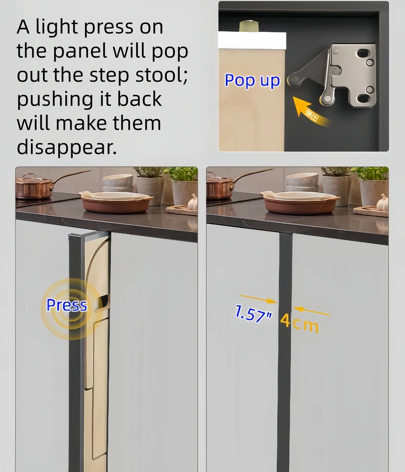 Tabouret pliant ultra-mince en contreplaqué marine avec marchepied dissimulé