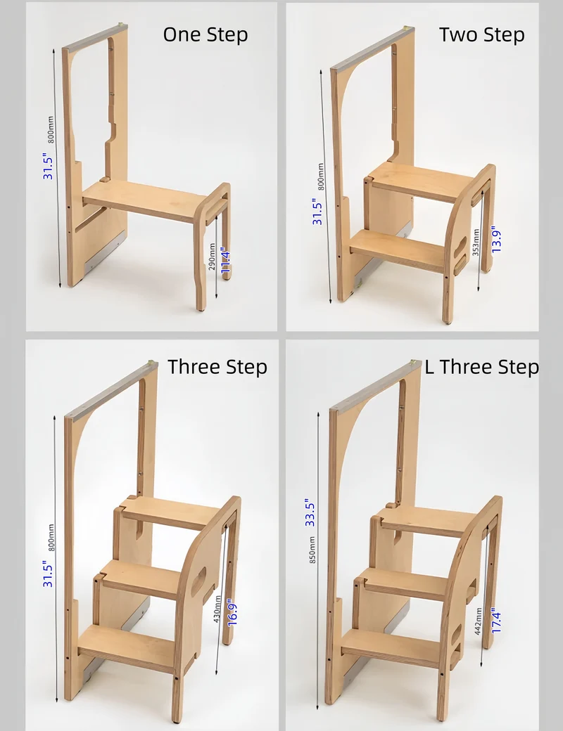 Tabouret pliant ultra-mince en contreplaqué marine avec marchepied dissimulé