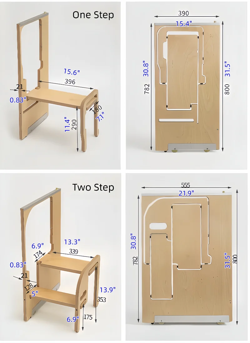 Tabouret pliant ultra-mince en contreplaqué marine avec marchepied dissimulé