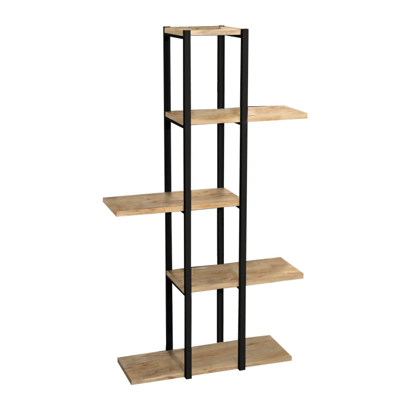 Étagère de sol chêne mélaminé métal noir 60x24,7x111 cm