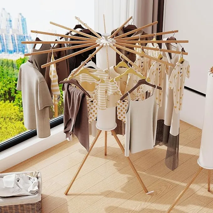 Étendoir à linge pliable et rétractable à 16 poteaux