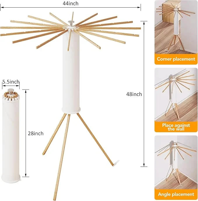 Étendoir à linge pliable et rétractable à 16 poteaux