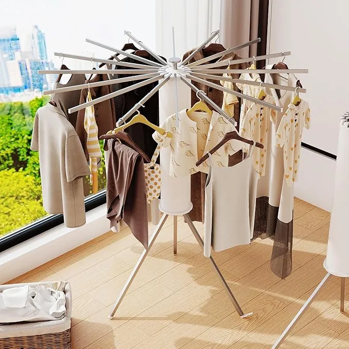 Étendoir à linge pliable et rétractable à 16 poteaux
