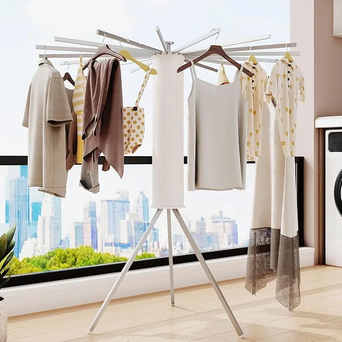 Étendoir à linge pliable et rétractable à 16 poteaux